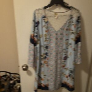 Fig and Flower Light Blue Floral Dress with Lace Accents